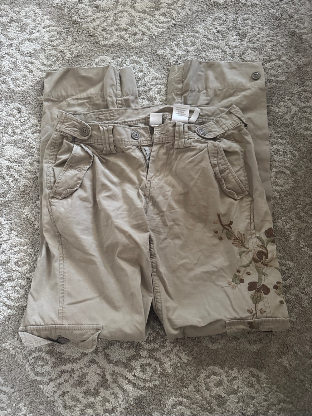 Lucky Brand Tan Cargo Capri Pants with Embroidery